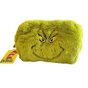Dr Seuss Grinch Faux Fur Cosmetic Bag Pouch Travel Makeup Holder Concept One NWT